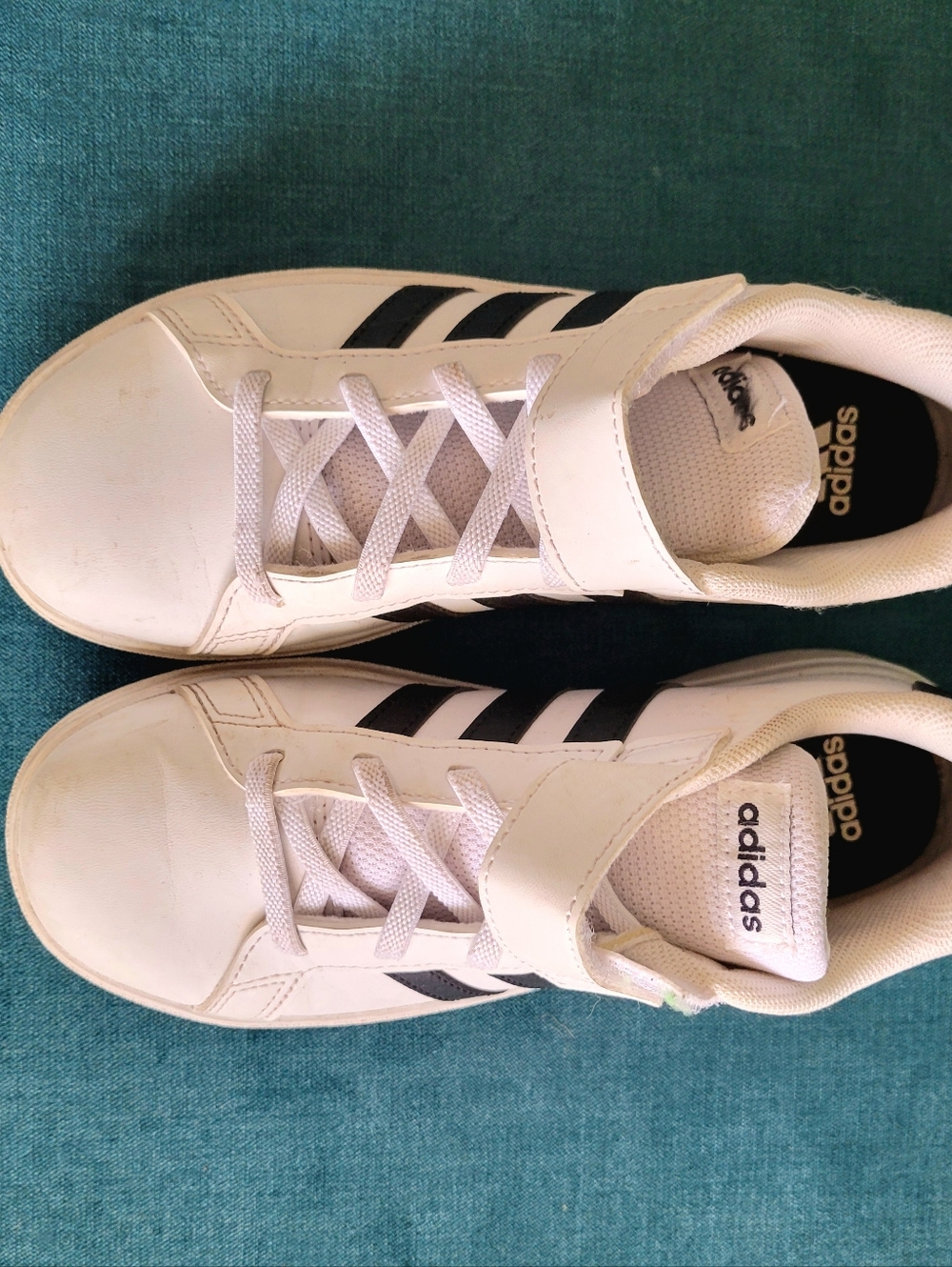 Adidas Size 2.5  Velcro White and Black Grand Court Sneakers